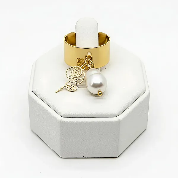 Δαχτυλίδι Ατσάλι Επιχρυσωμένο με Τριαντάφυλλο και Μαργαριτάρι